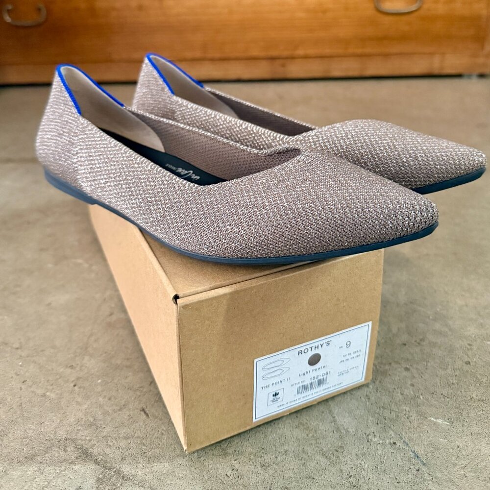 Rothy The Point Ii Shoes - Size 9 Light Pewter - image 2